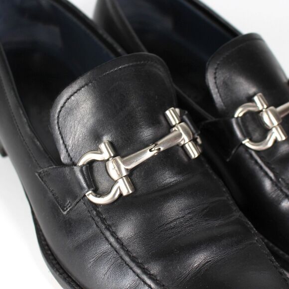 Salvatore Ferragamo Black Leather Silver Gancini Bit Moccasin Loafers 10 D Shoes main image 4